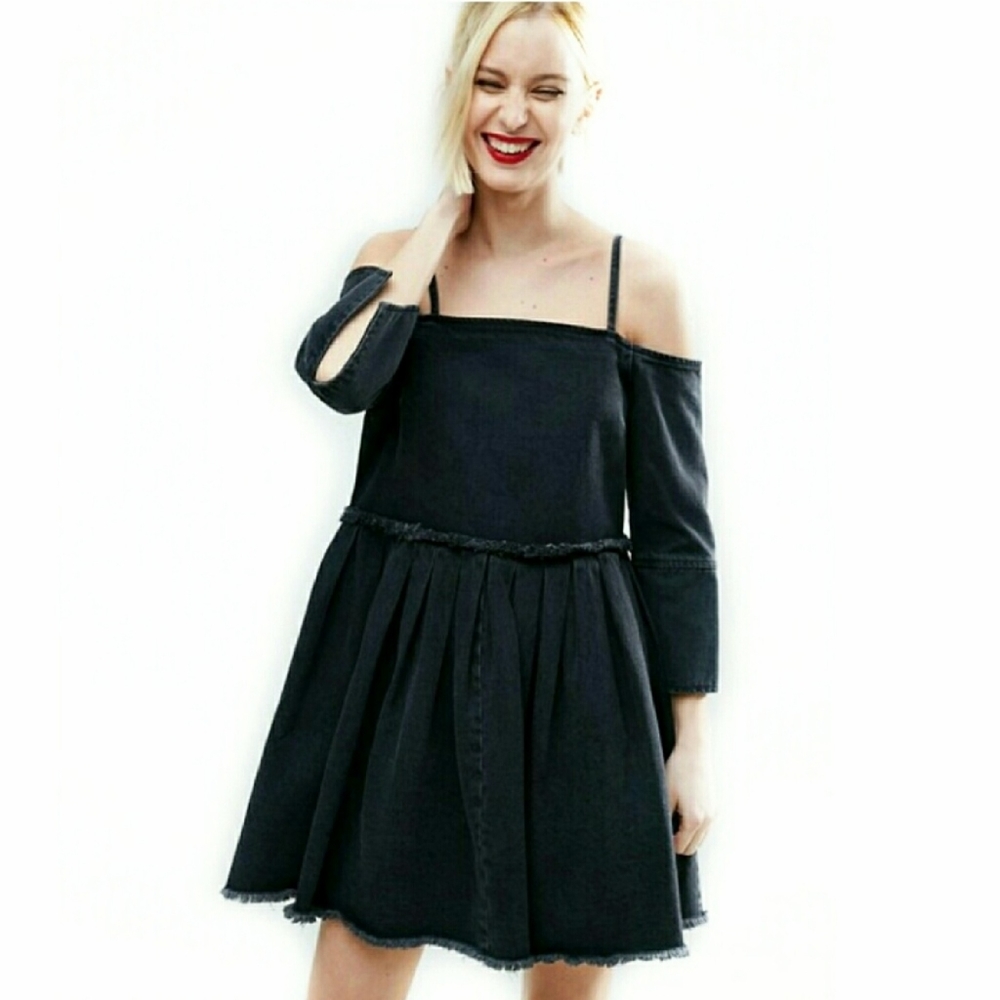 ASOS Off Shoulder Black Denim Dress
